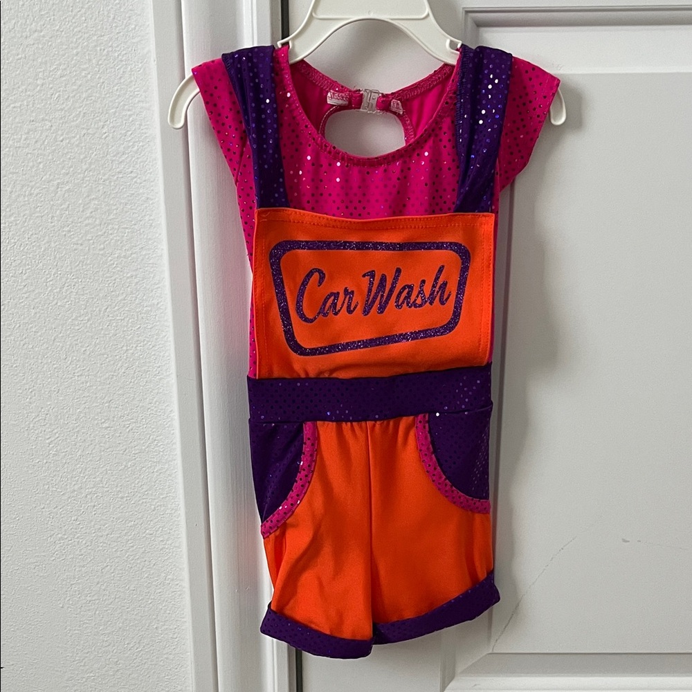Kids Dance Costume with CarWash Logo - Orange, Pink, and Purple